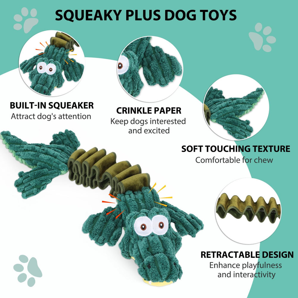 Drmstow squeaky plush dog toy in tug action boosts interactive bonding.