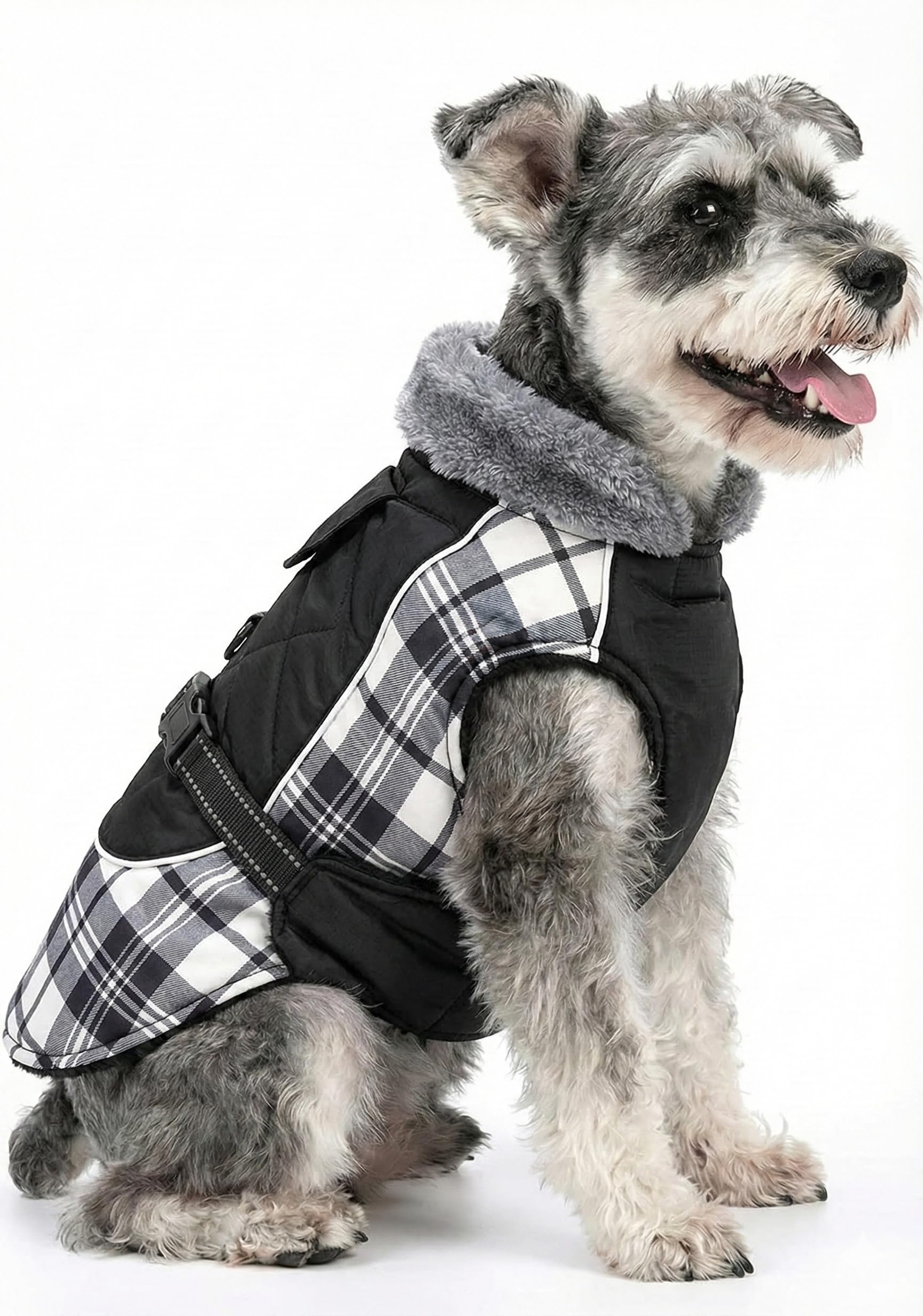 DroolingDog coat with waterproof-nylon outside keeps dogs warm on outdoor walks.