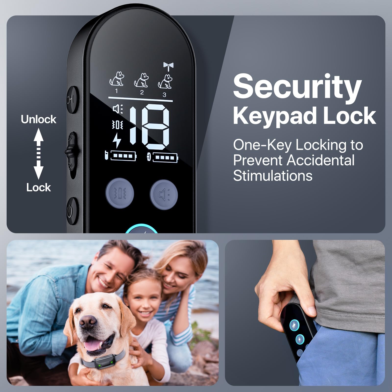 Drroon ecollar beep and vibration module close-up highlighting humane training modes