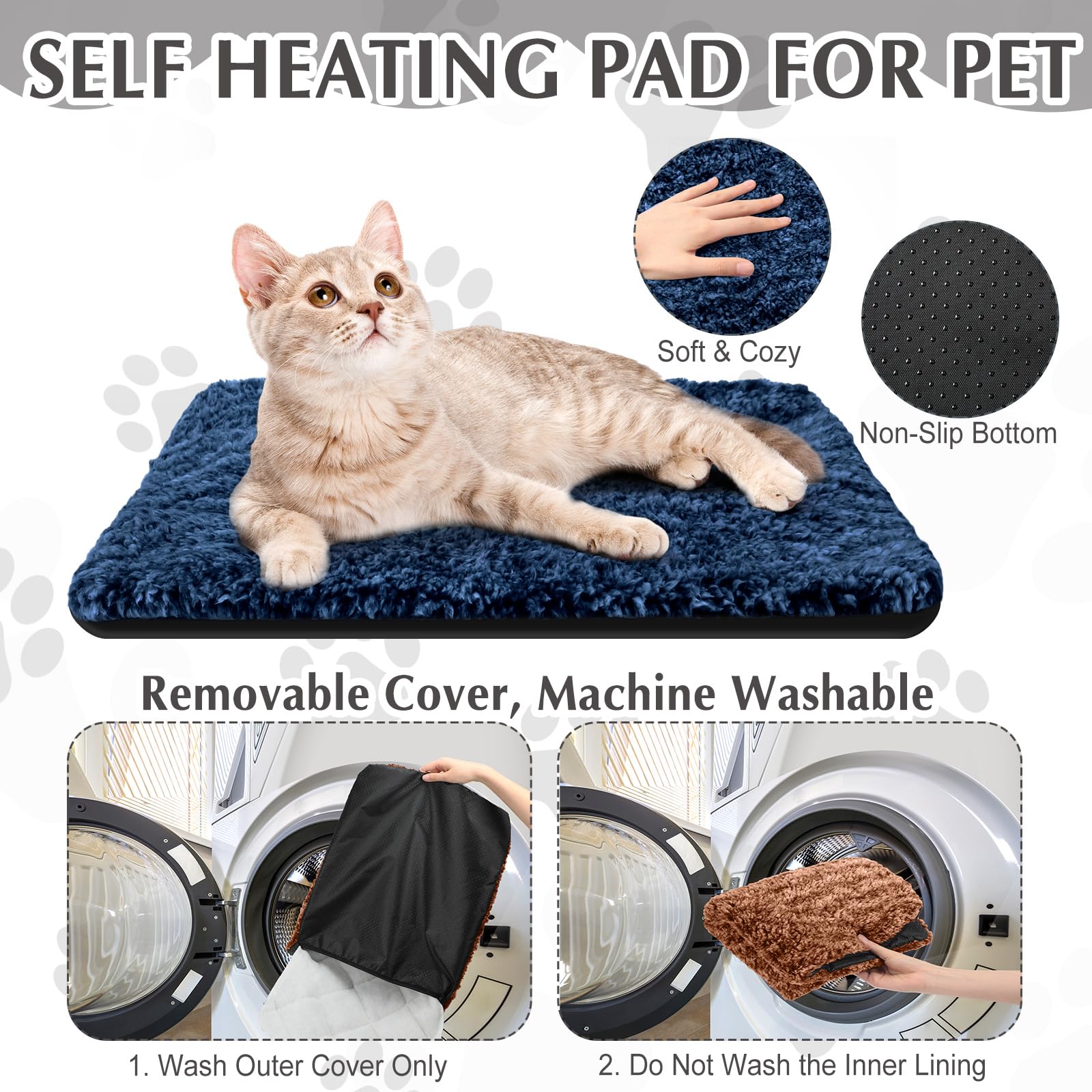 Drydiet self-heating cat pad navy blue demonstrates versatile warmth on floors