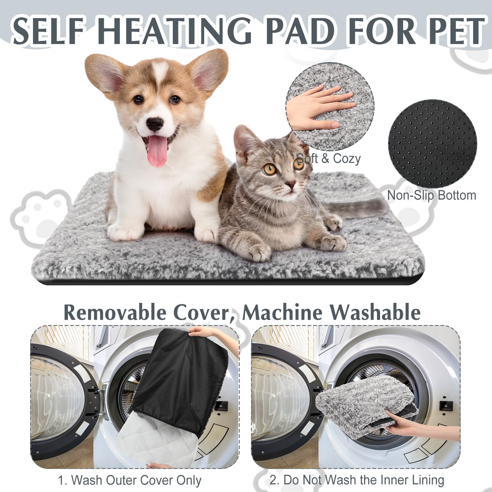 Drydiet self-warming cat pad gray anti-slip bottom keeps pad in place safely