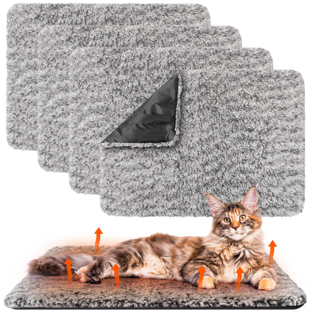 Drydiet self-warming cat pad gray setup shows four mats for cozy warmth