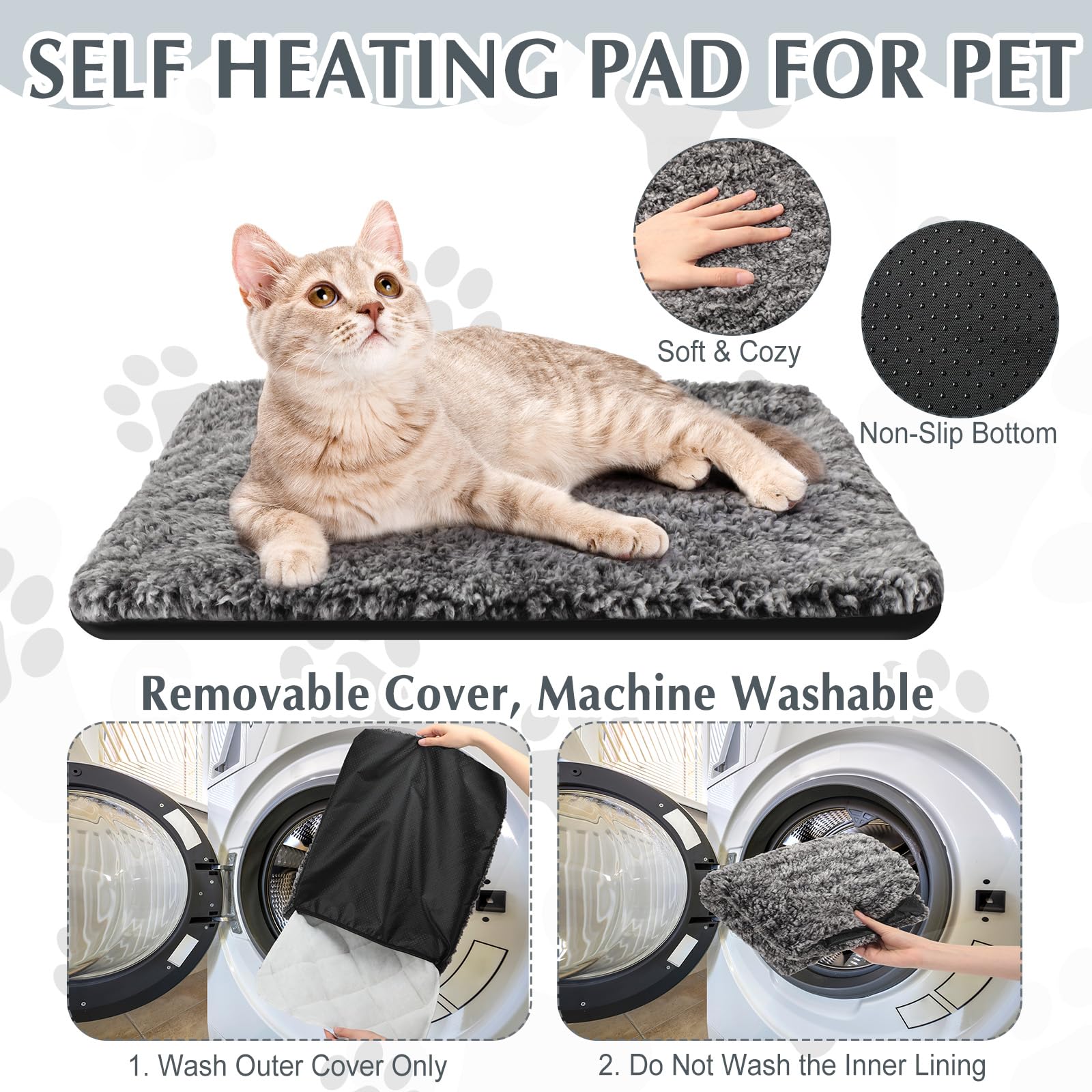 Drydiet self-warming cat pad non-slip bottom keeps pad in place