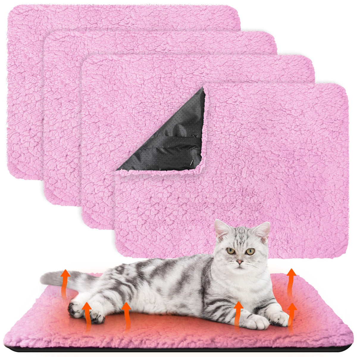 Drydiet self-warming cat pad pack in pink delivers cozy warmth without electricity for cold floors.