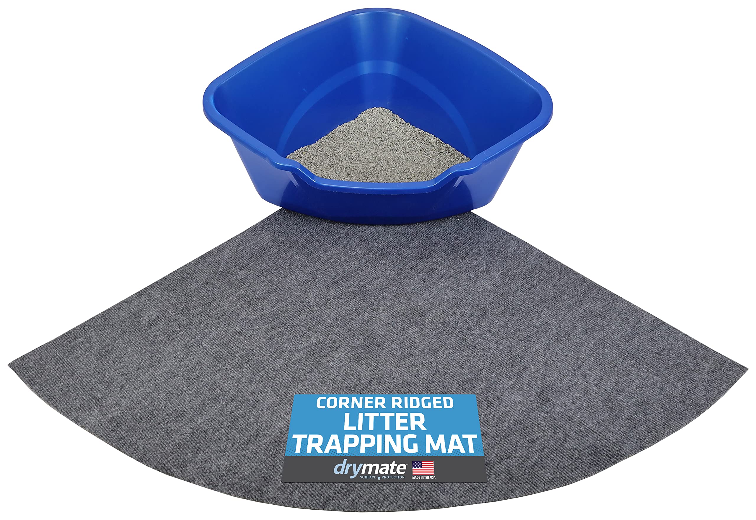 Drymate Corner Cat Litter Trapping Mat ridged design traps litter and keeps floors cleaner.