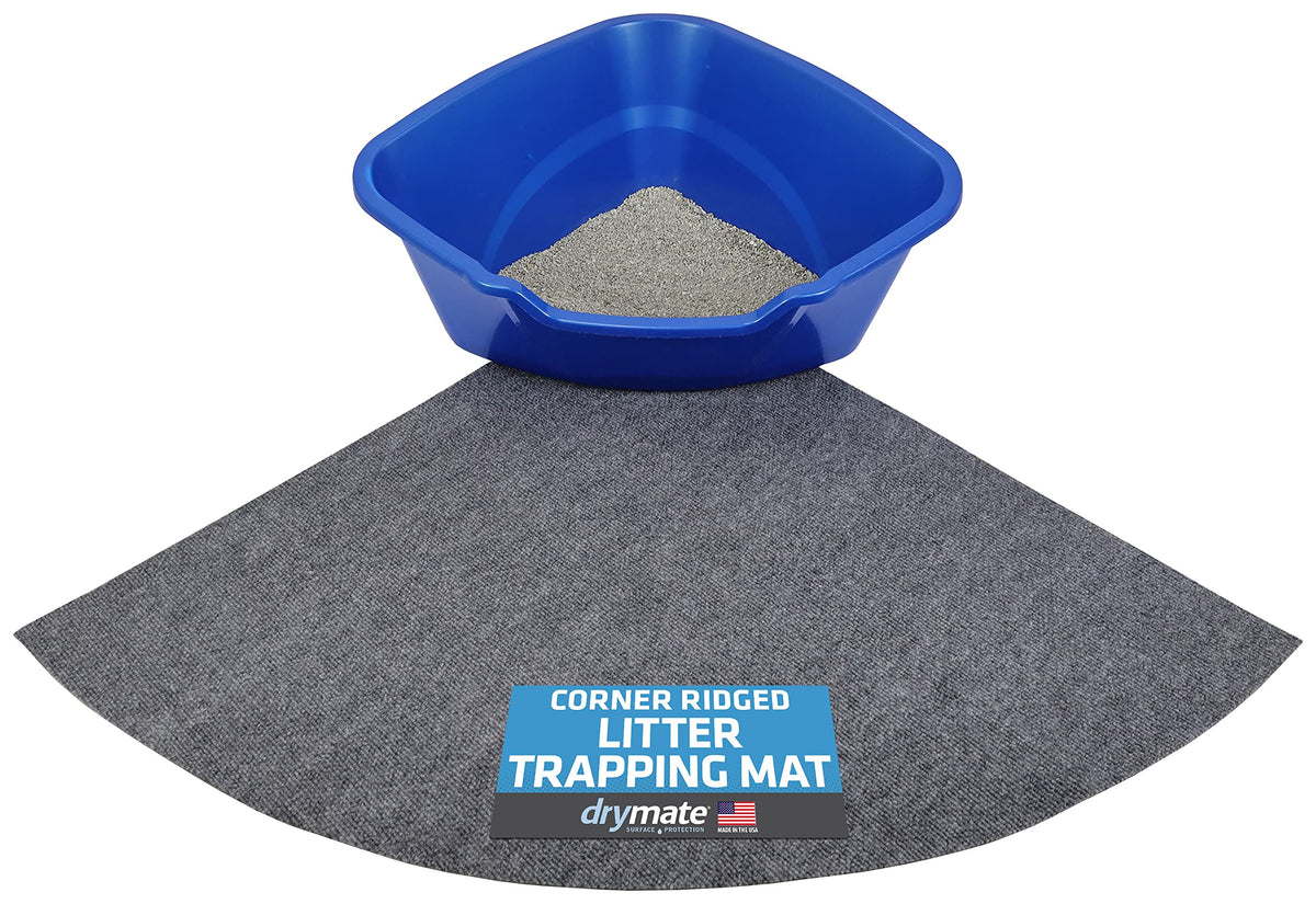 Drymate Corner Cat Litter Trapping Mat ridged design traps litter and keeps floors cleaner.
