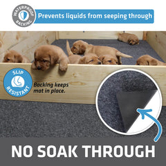 Drymate Whelping Box Liner Mat slip-resistant-base keeps mat in place during activity.