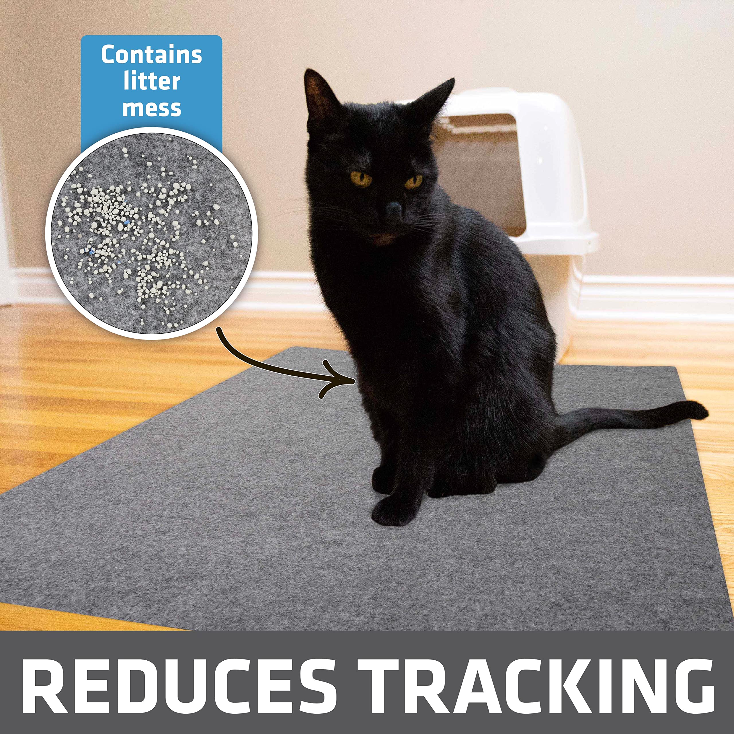 Drymate XL cat litter mat mess-contained view highlights floor cleanliness.