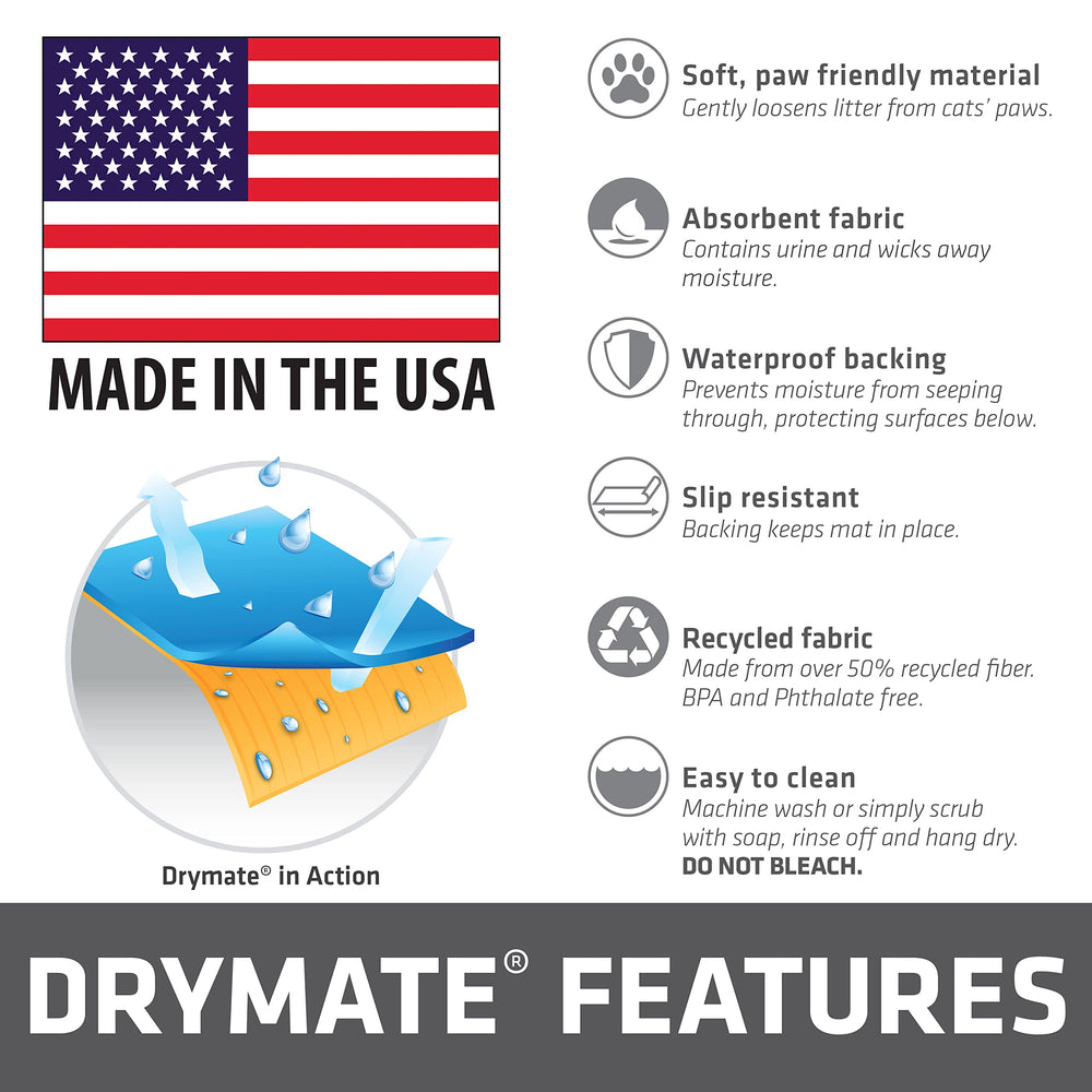Drymate XL cat litter mat recycled-content fabric supports sustainability.