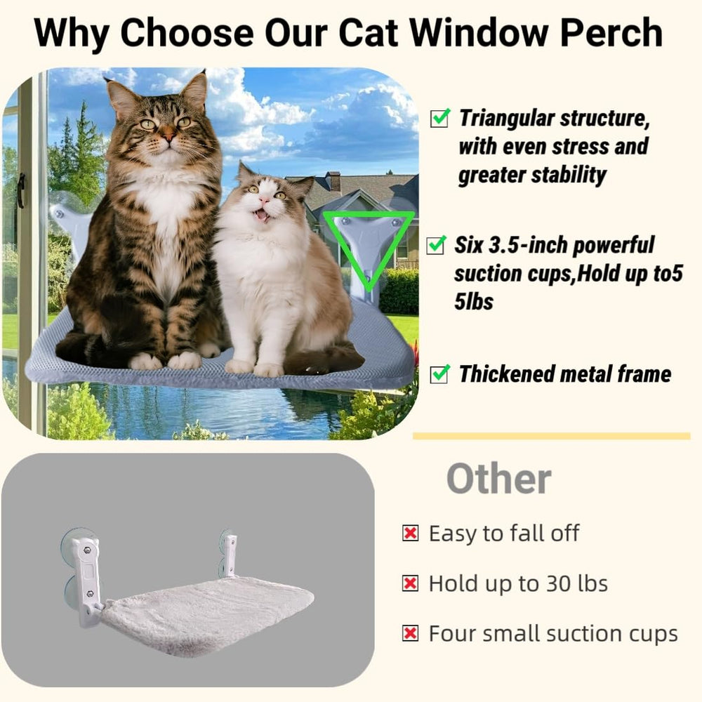DSCANDYMQ cat window perch hammock suction cups closeup highlights six-point stability for large cats.