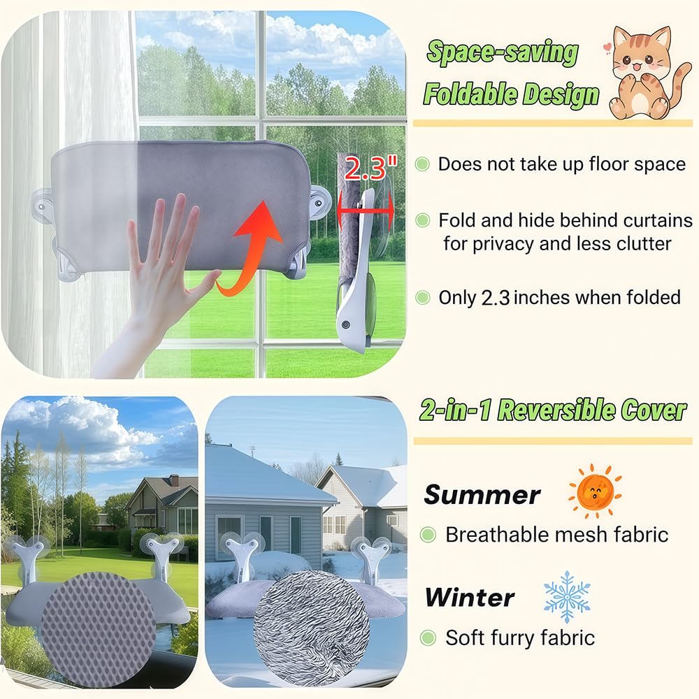 DSCANDYMQ cat window perch hammock thickened metal frame demonstrates high load tolerance up to 55 lbs.