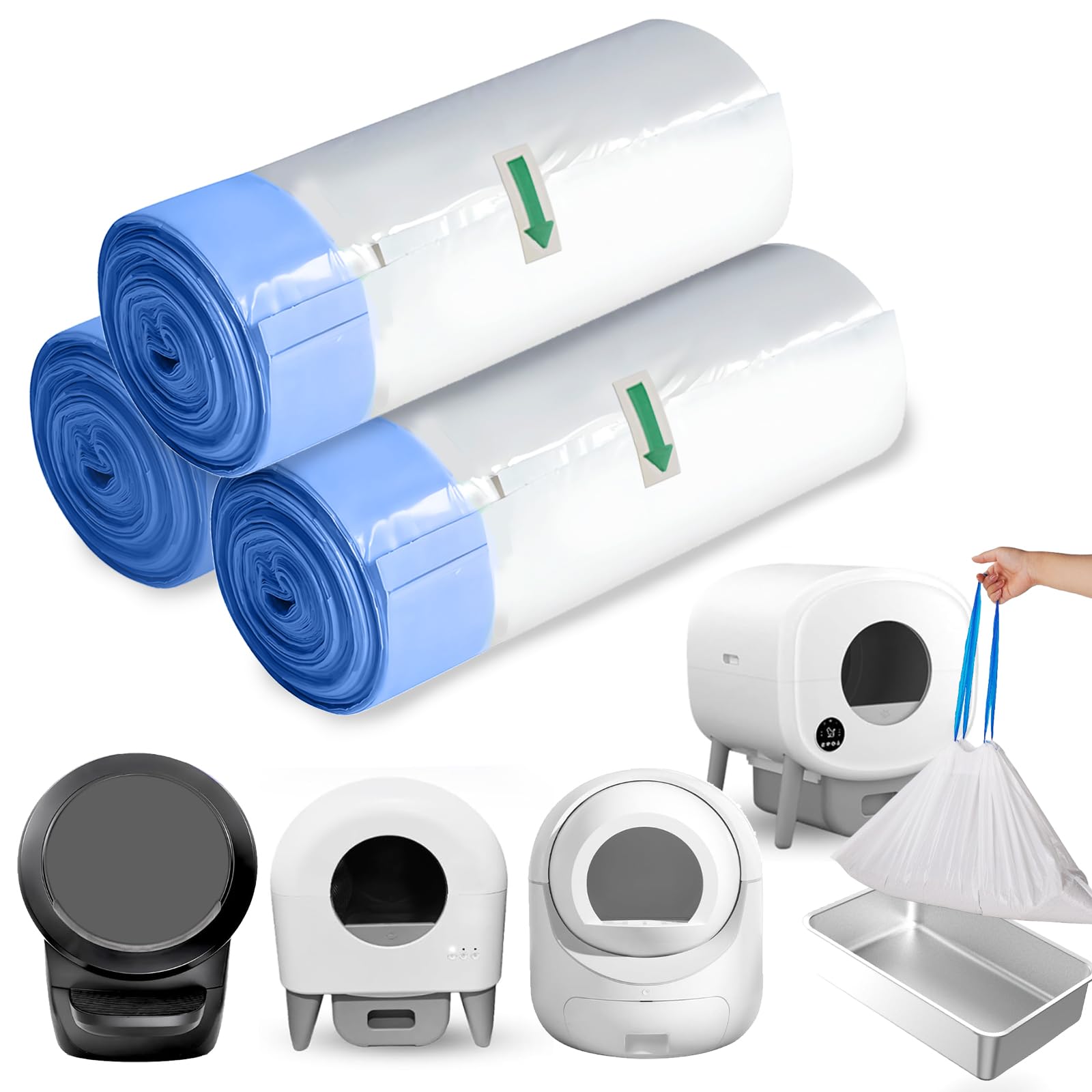 DSPET self-cleaning litter box liners packaging shows bulk value for easy cleanup.