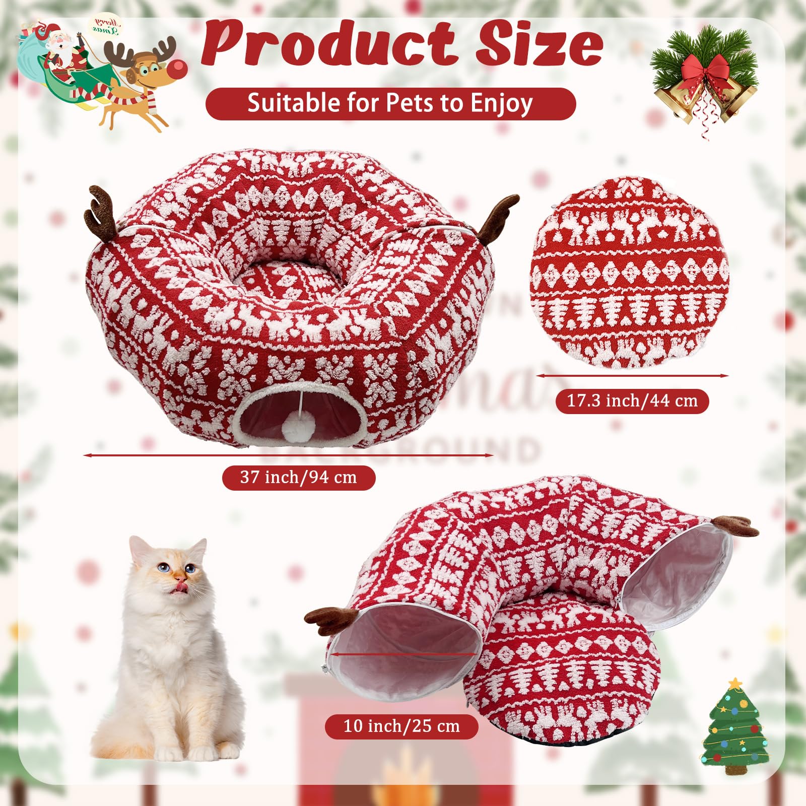 DTGDASCF Cat Donut Tunnel patterned with snowflakes and trees for holiday ambiance and enrichment.