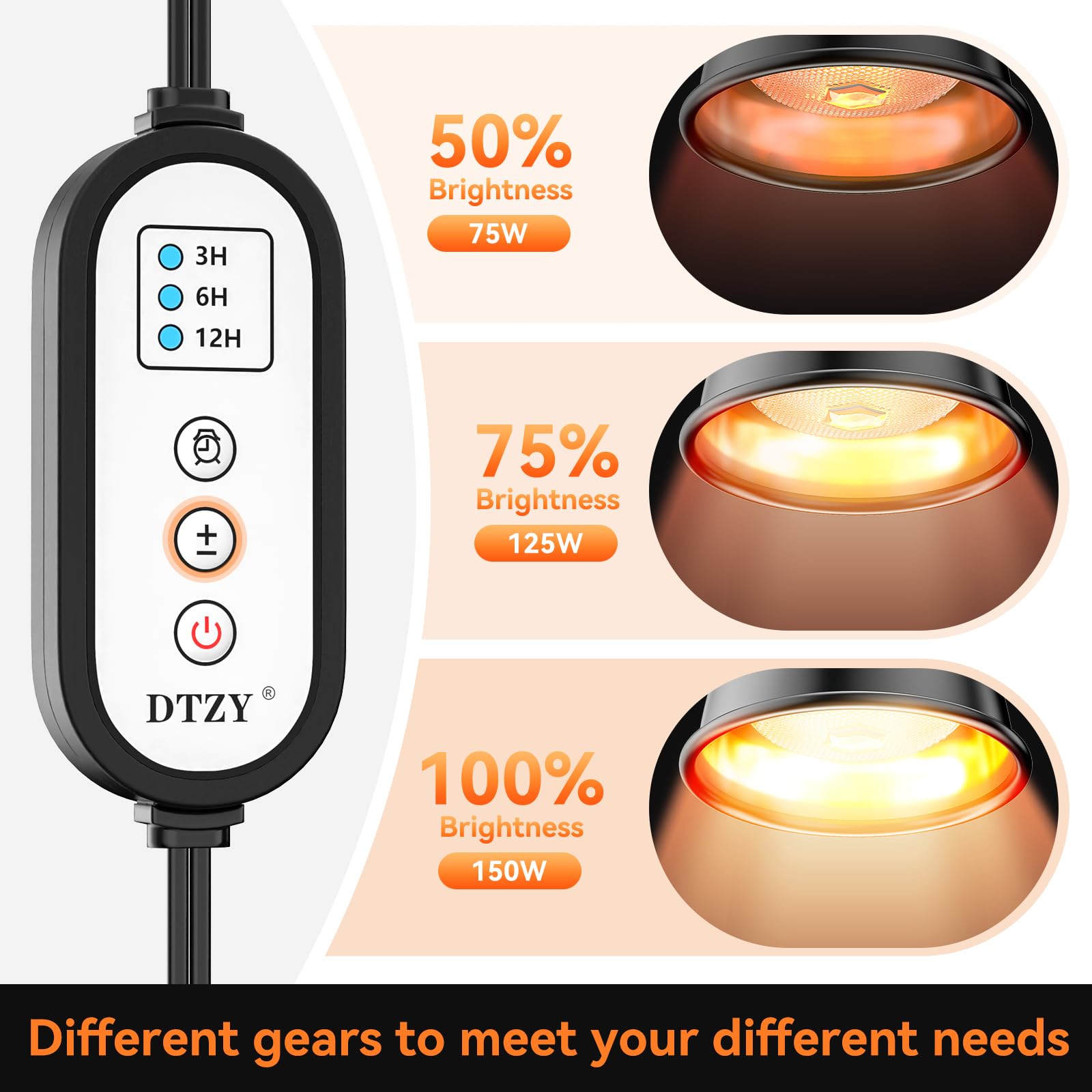 DTZY Reptile Light Fixture smart timer interface enables automated heat cycles