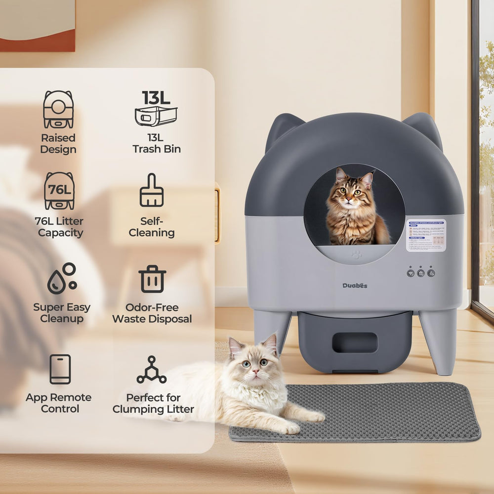 Duabes interior with 76L capacity suitable for multi-cat setups.
