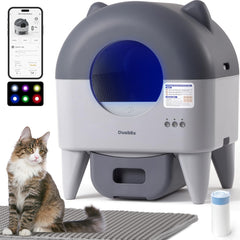 Duabes self-cleaning litter box front view shows easy maintenance and large capacity.