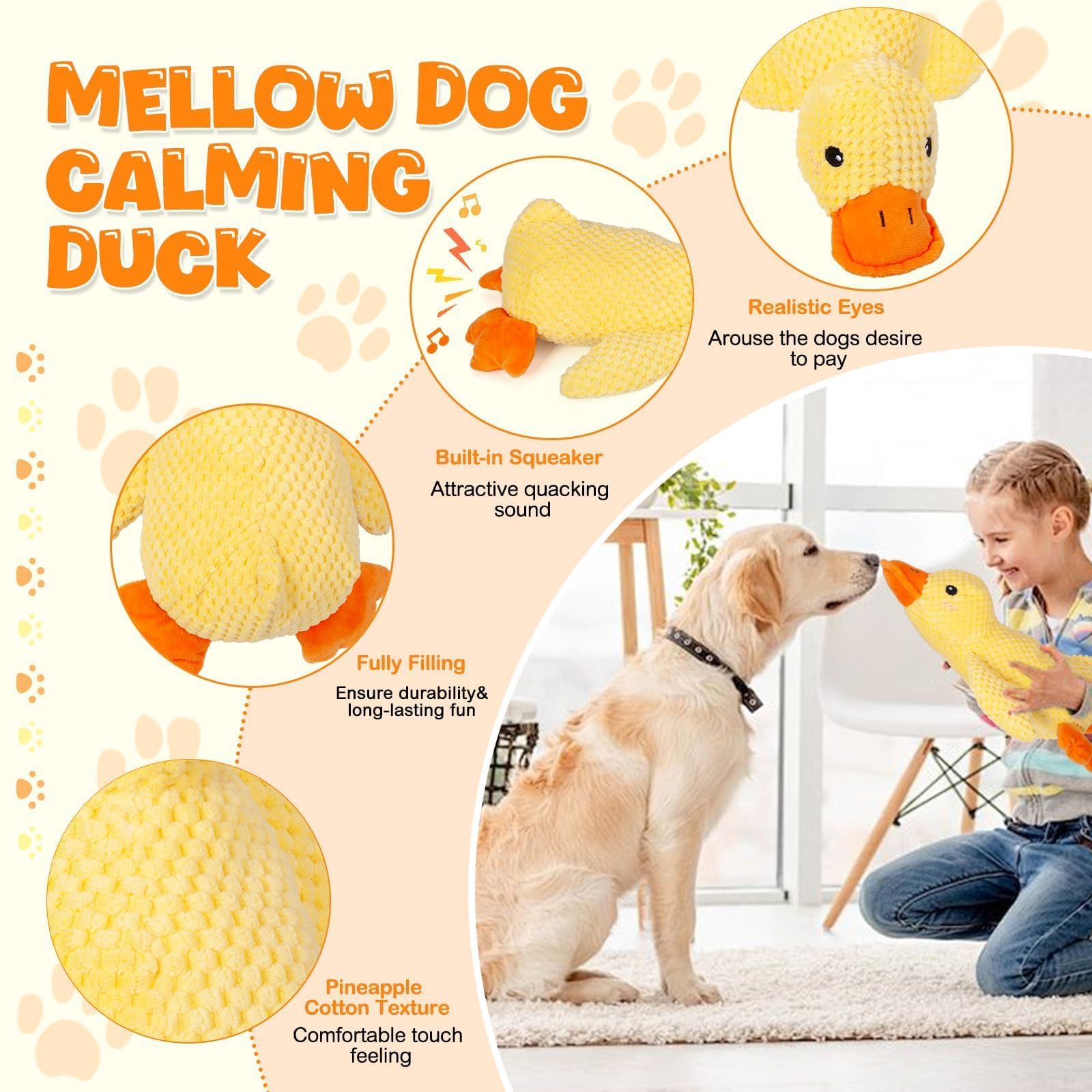 Duck Dog Toy with quacking sound enhances interactive play and engagement.