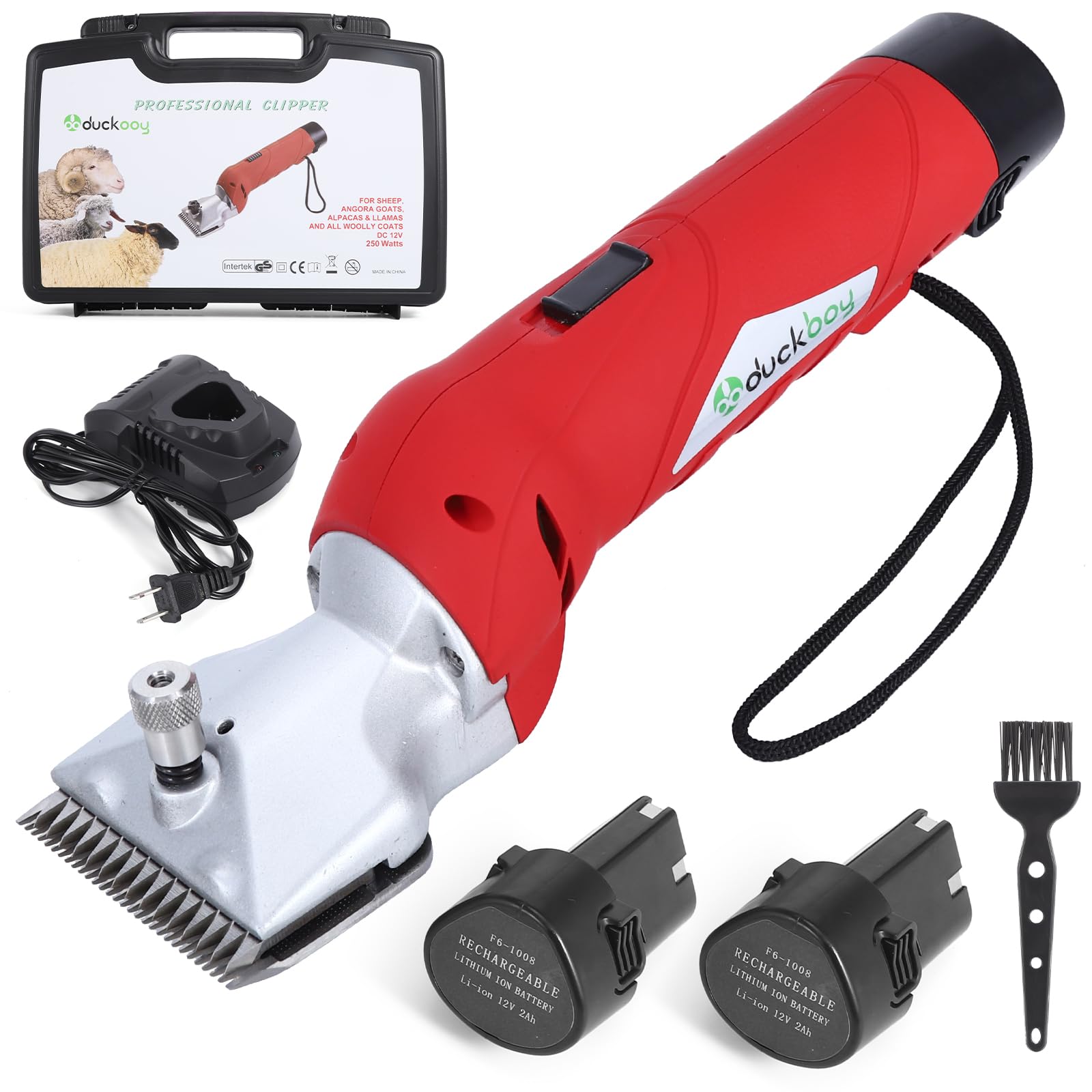 DUCKBOY cordless horse clipper front view with powerful motor for efficient grooming.