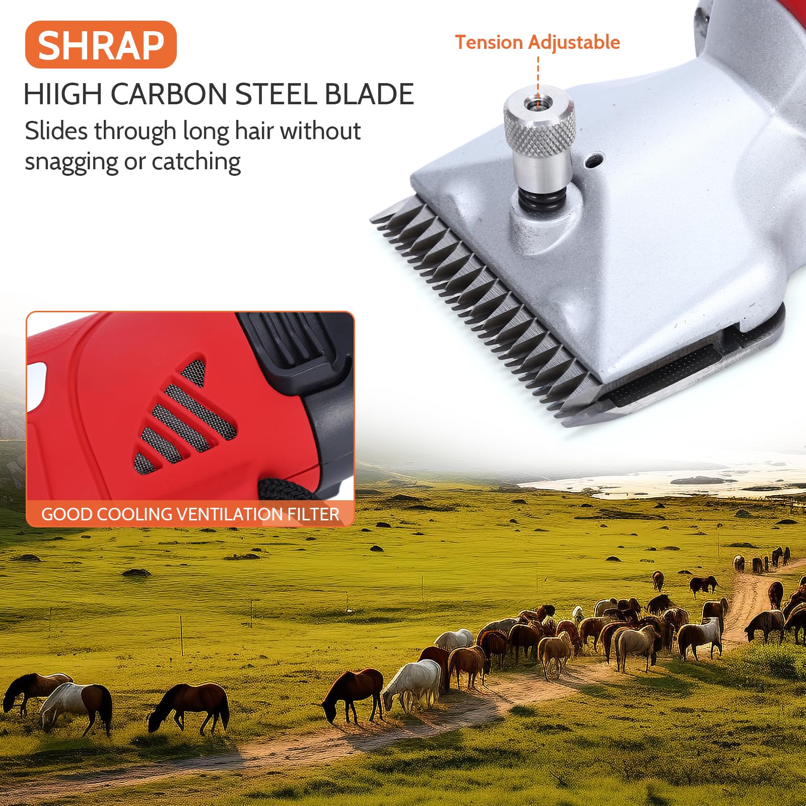 DUCKBOY cordless horse clipper in yard setup with low-noise operation.