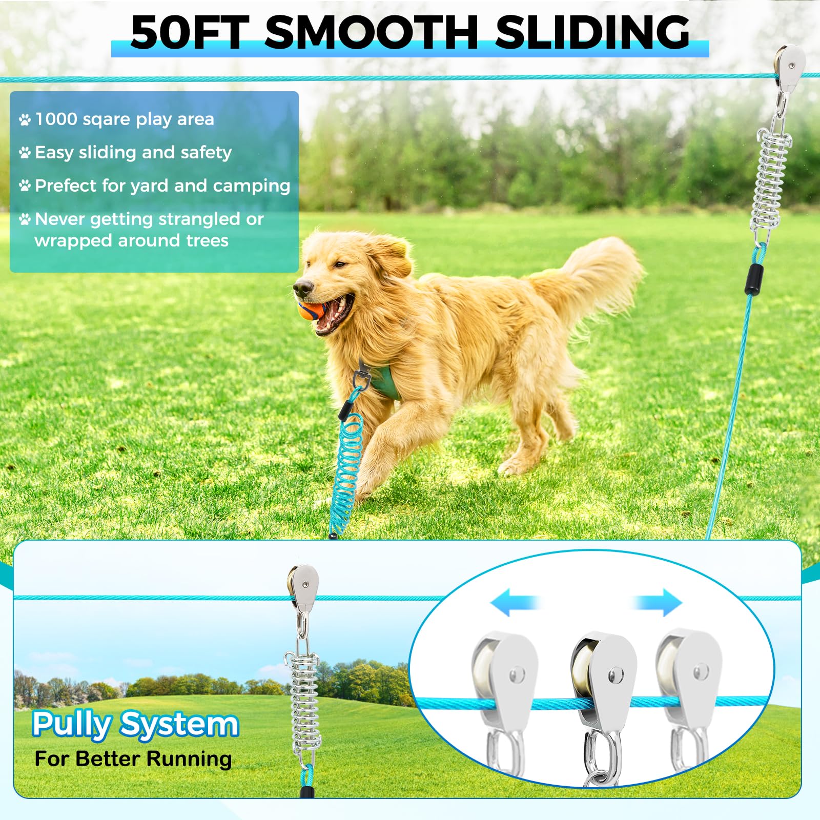 Duckygoo dog-runner anti-bite steel cable resists chewing for durability