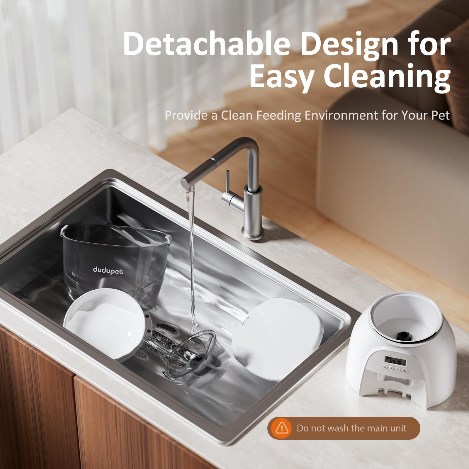 DUDUPET 5L cat feeder detachable bowl is easy to clean.