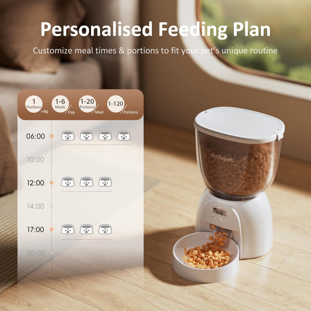 DUDUPET 5L cat feeder LCD panel enables easy daily programming.
