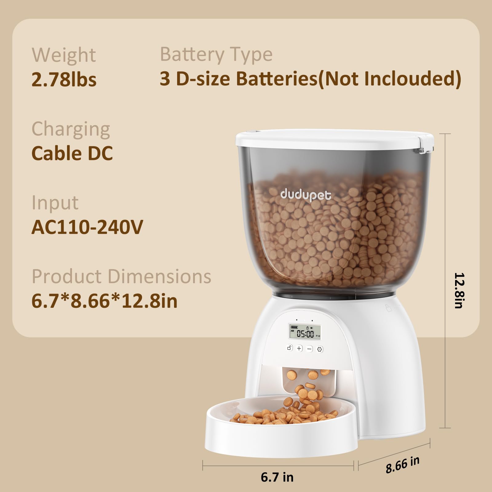 DUDUPET 5L cat feeder in-use on a calm feeding schedule.