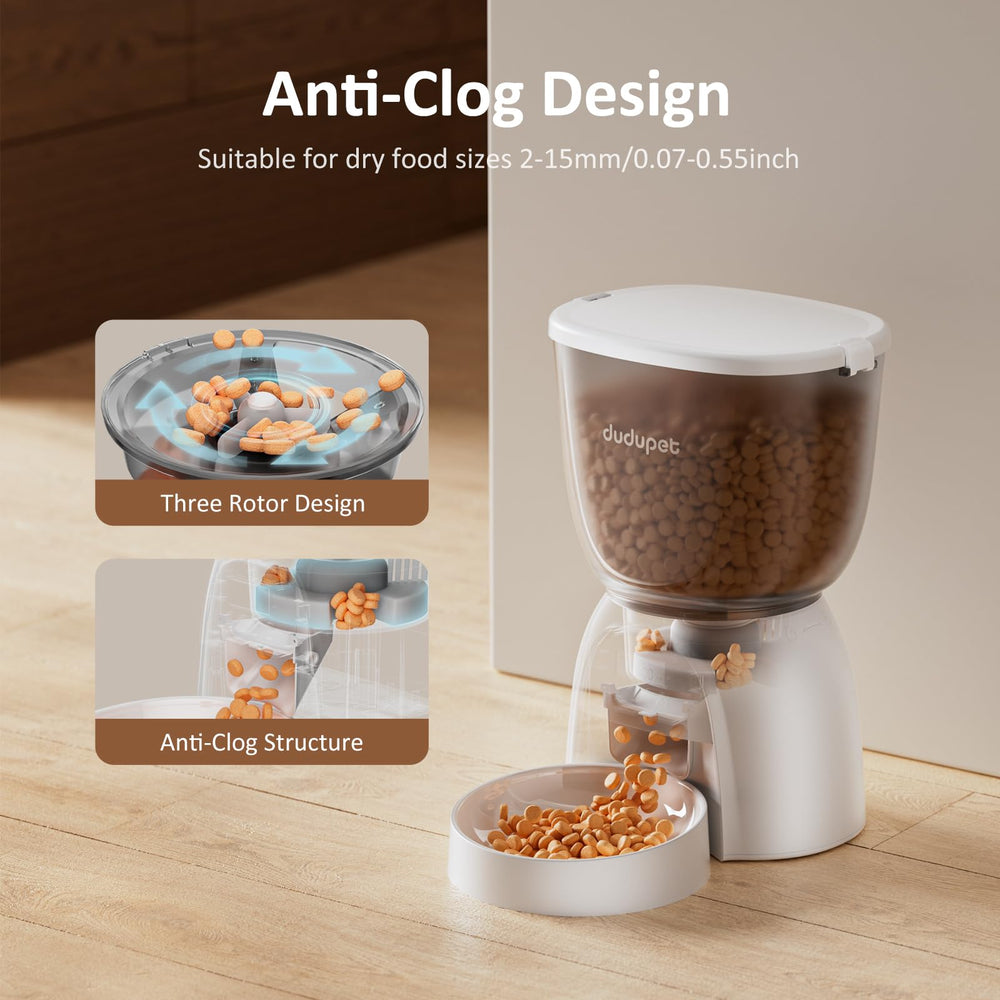 DUDUPET 5L cat feeder sealed lid keeps kibble fresh between refills.