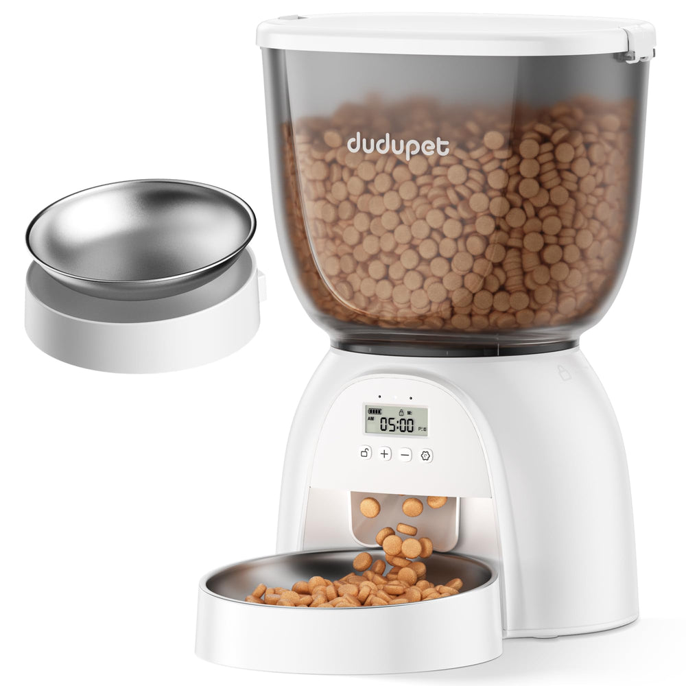 DUDUPET 5L feeder container showcases ample storage for dry kibble and busy households.