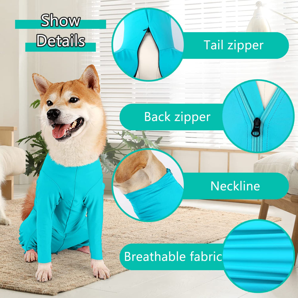 Due Felice dog surgery suit blue small zipper design eases on-off during dressing.