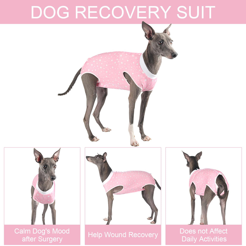 Due Felice dog surgery suit pink star back view prevents licking while recovering