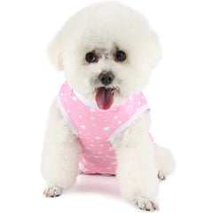 Due Felice dog surgery suit pink star front view aids gentle post-op recovery and comfort