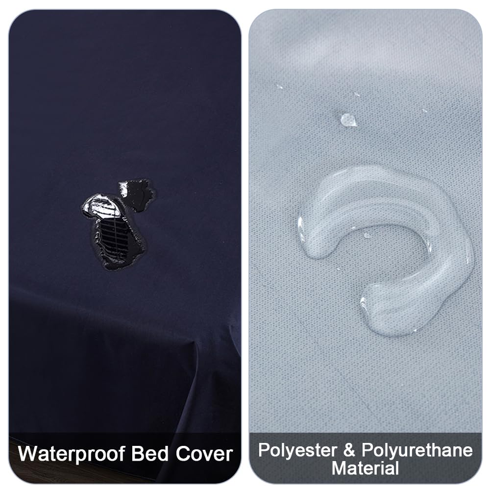 DUJUIKE waterproof bed cover queen navy close-up shows durable seam and waterproof layer.