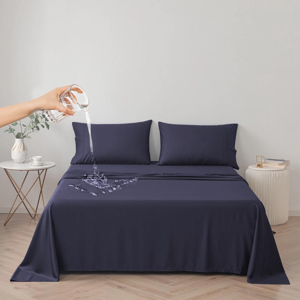 DUJUIKE waterproof bed cover queen navy top view protects mattress while pets relax.