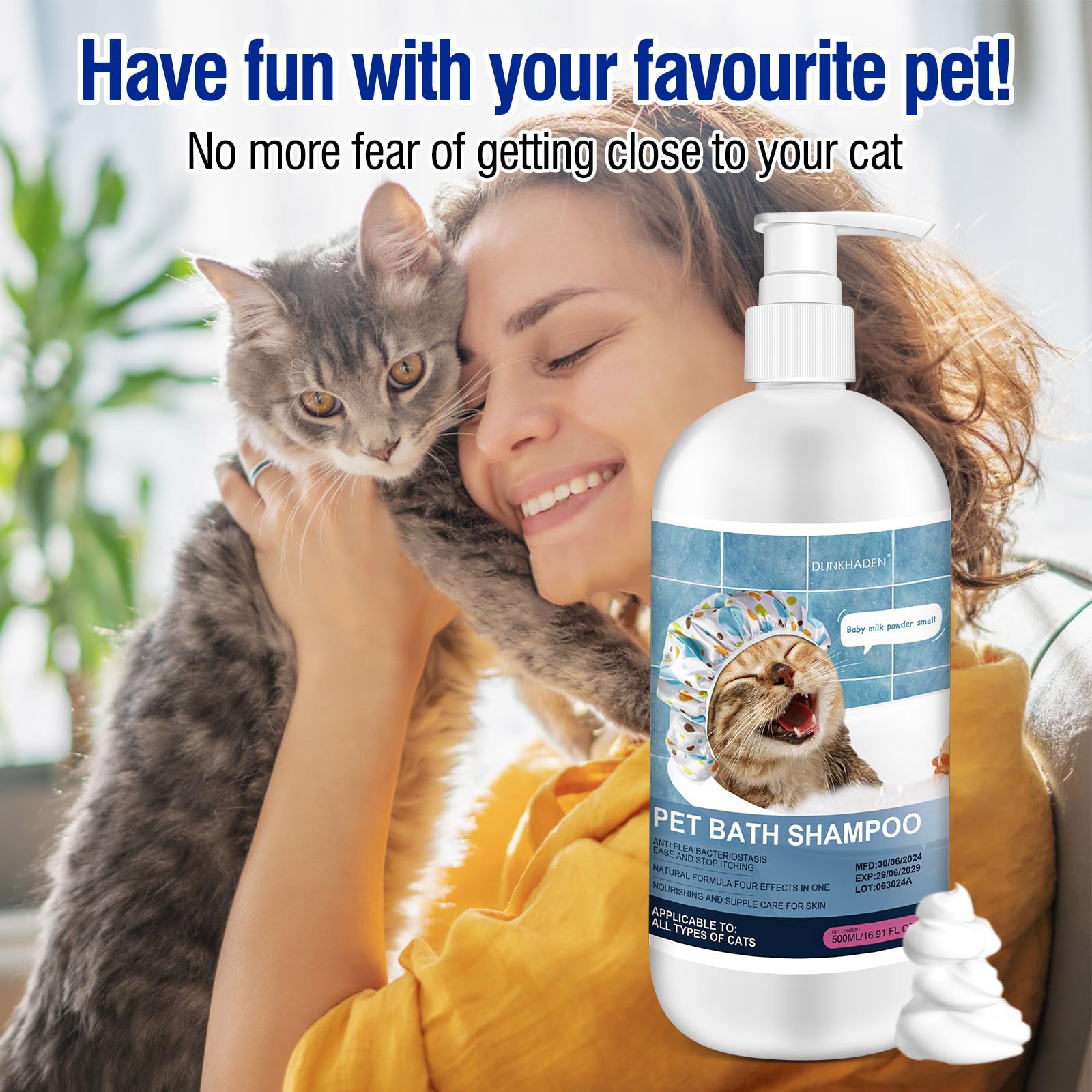 DUNKHADEN cat shampoo packaging emphasizes natural botanical formula.