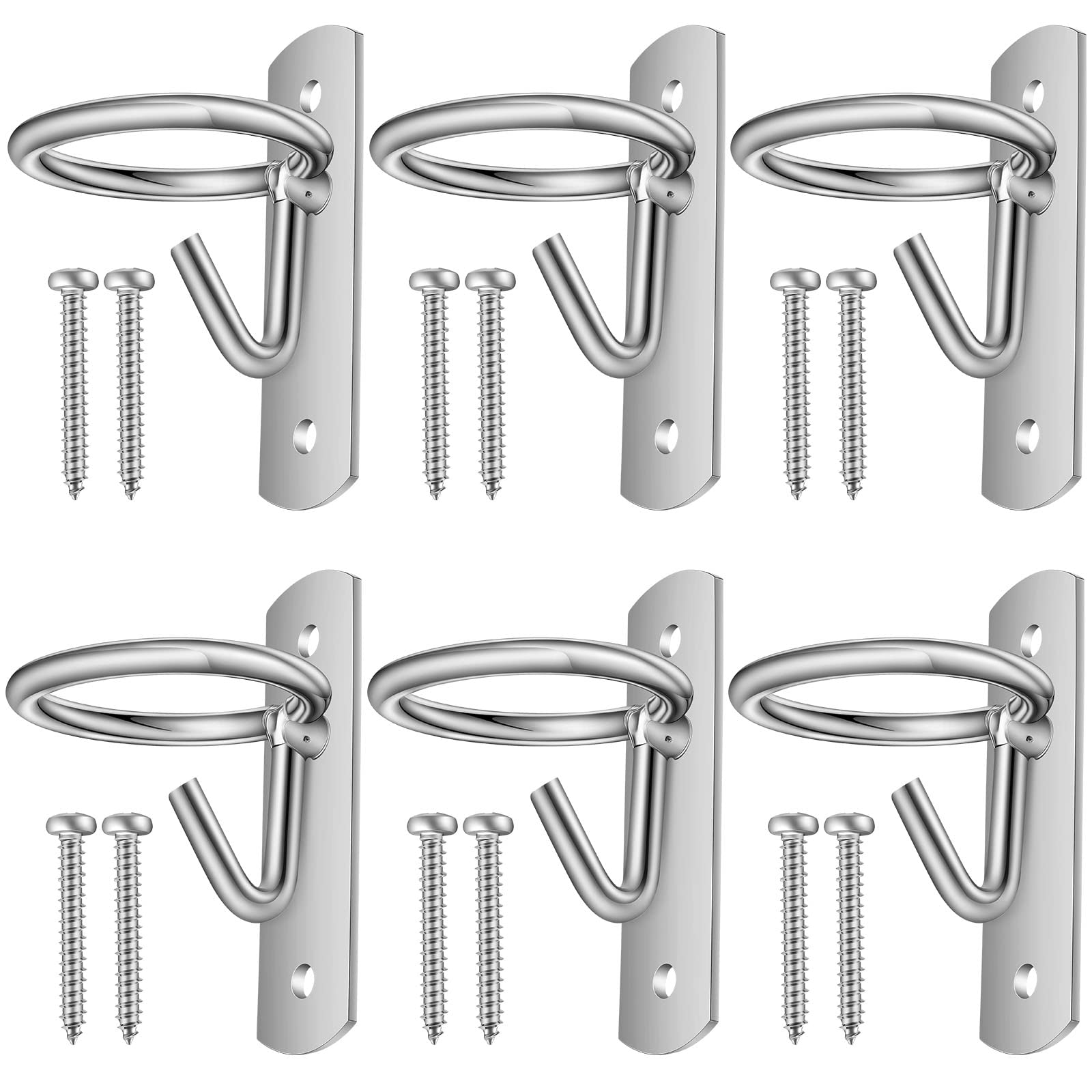Dunzy 6 Pcs bucket hooks package showing six silver metal hooks for stalls and barns