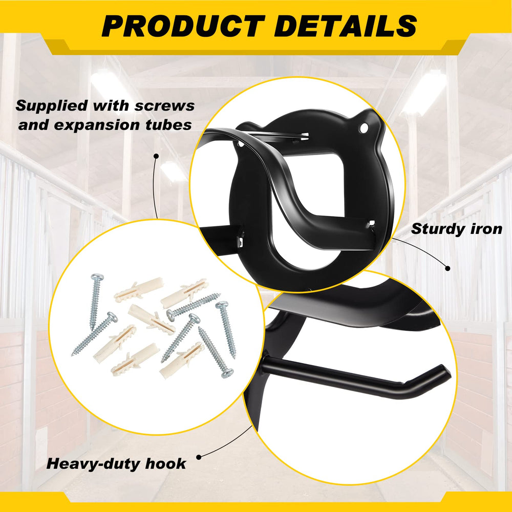 Dunzy bridle rack mounted in a stable demonstrates space-saving organization