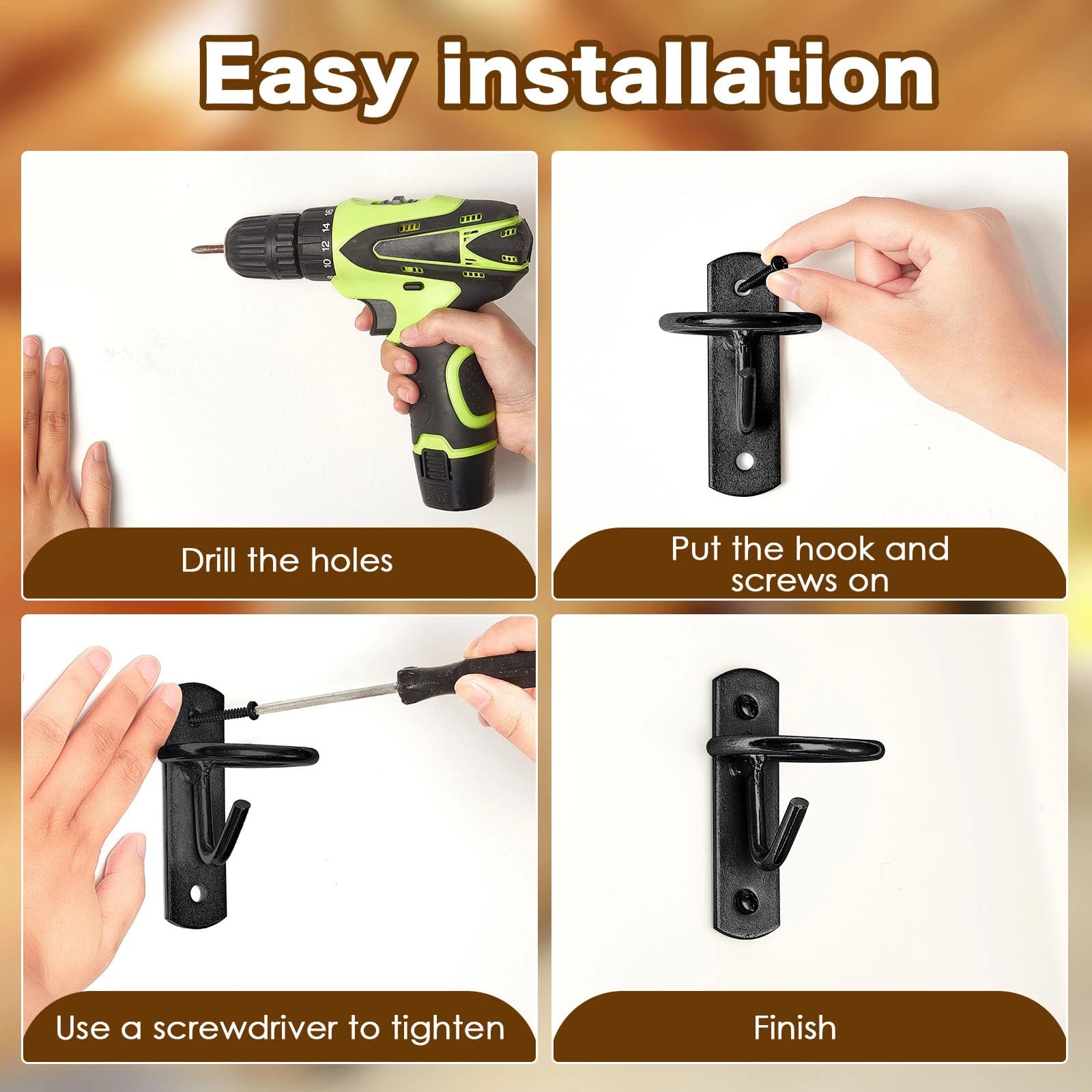 Dunzy bucket hooks installation on a beam demonstrates quick screw-in mounting for efficient stall upgrades.