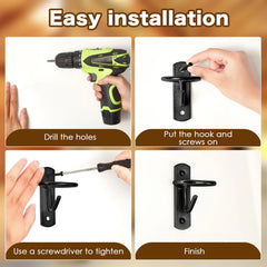 Dunzy bucket hooks installation on a beam demonstrates quick screw-in mounting for efficient stall upgrades.