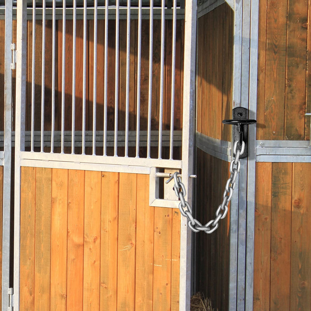 Dunzy hook secures door chains and latches for safer stall and barn access.