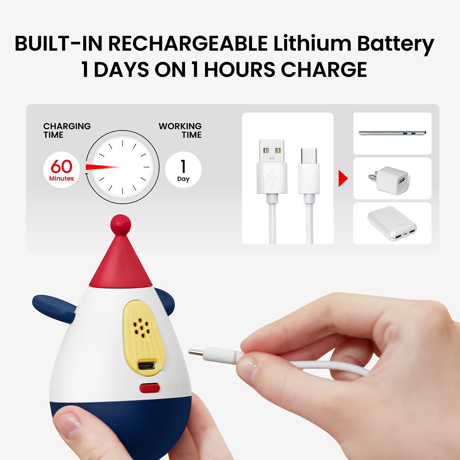 Duepay Laser Cat Toy USB-C charge image showing quick recharge and longer play.