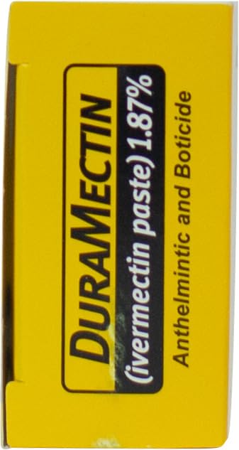 Duramectin packaged-shelf displays organization for veterinary care.