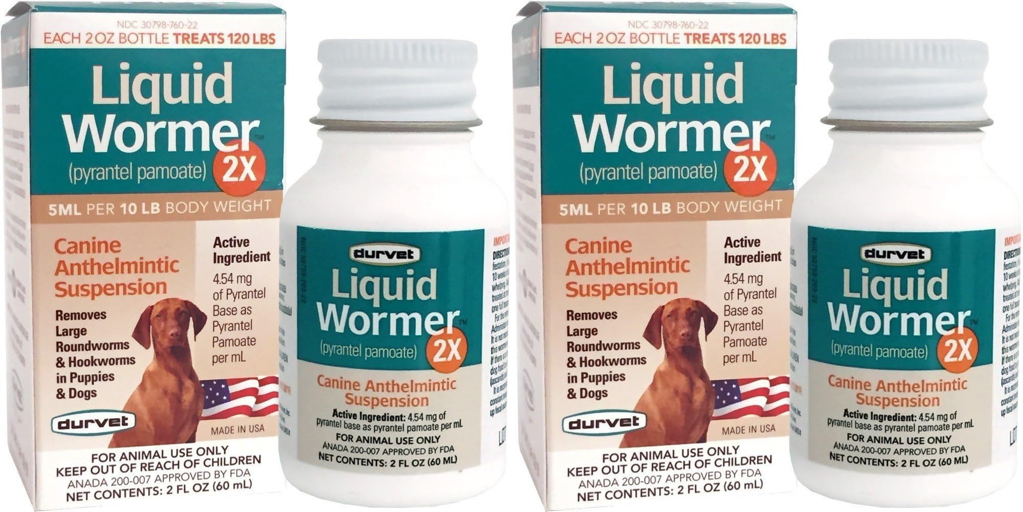 Durvet 2X Liquid Wormer bottle front view showing easy dosing for puppies and dogs