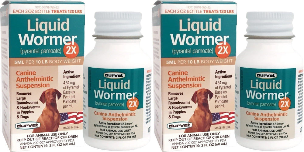 Durvet 2X Liquid Wormer bottle front view showing easy dosing for puppies and dogs