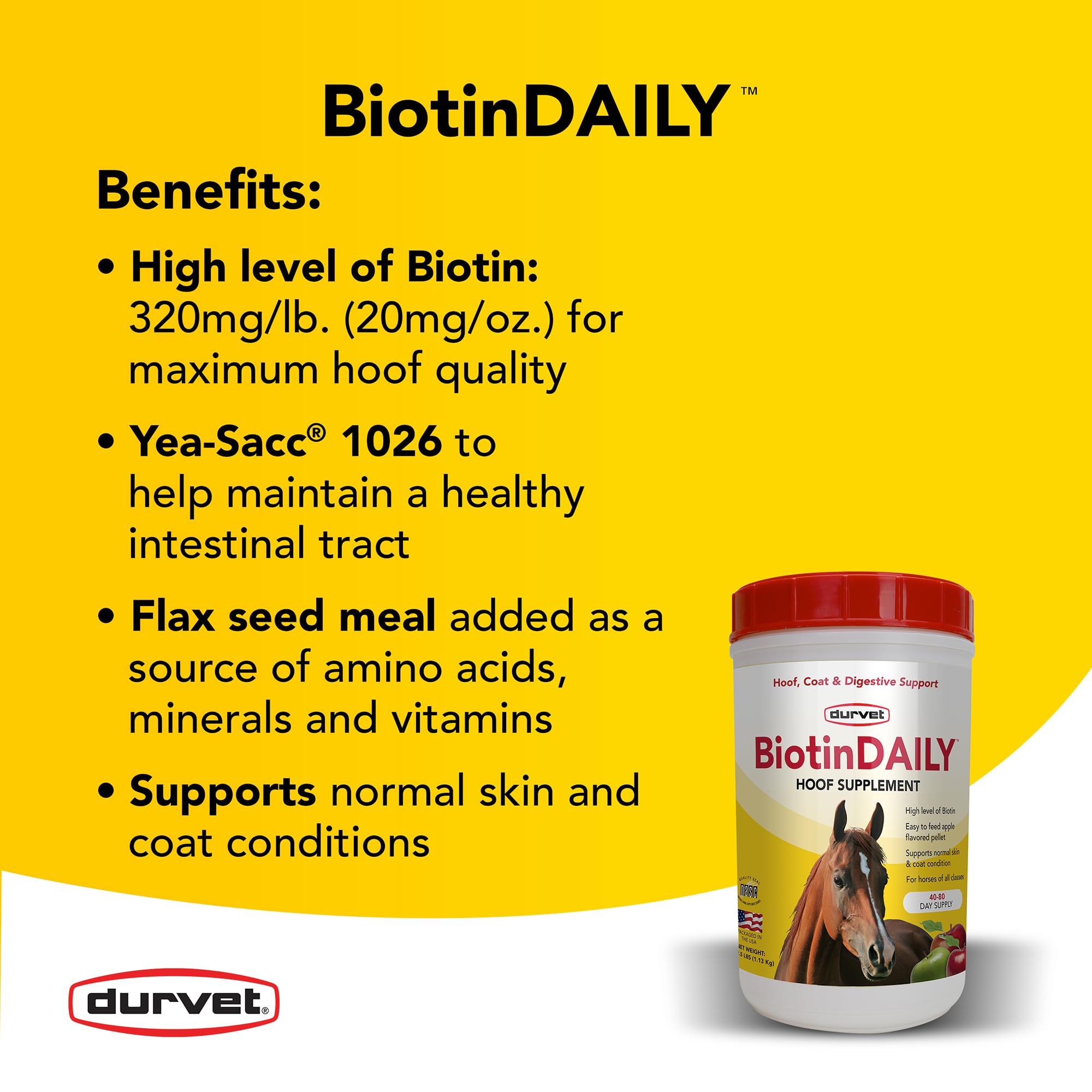 Durvet Biotin Daily Hoof Care apple flavored pellets for easy feeding