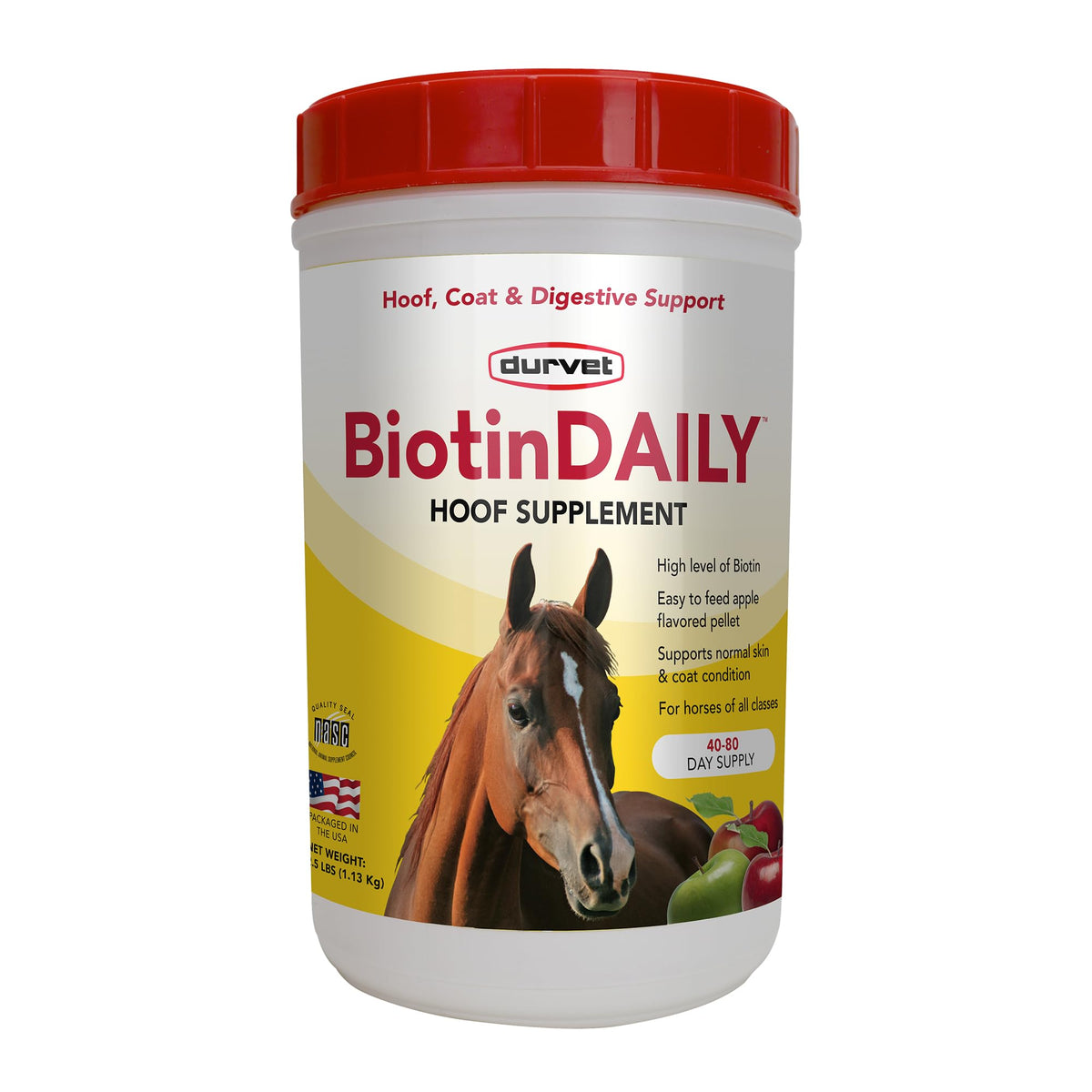 Durvet Biotin Daily Hoof Care pellets packaging for convenient daily hoof nutrition