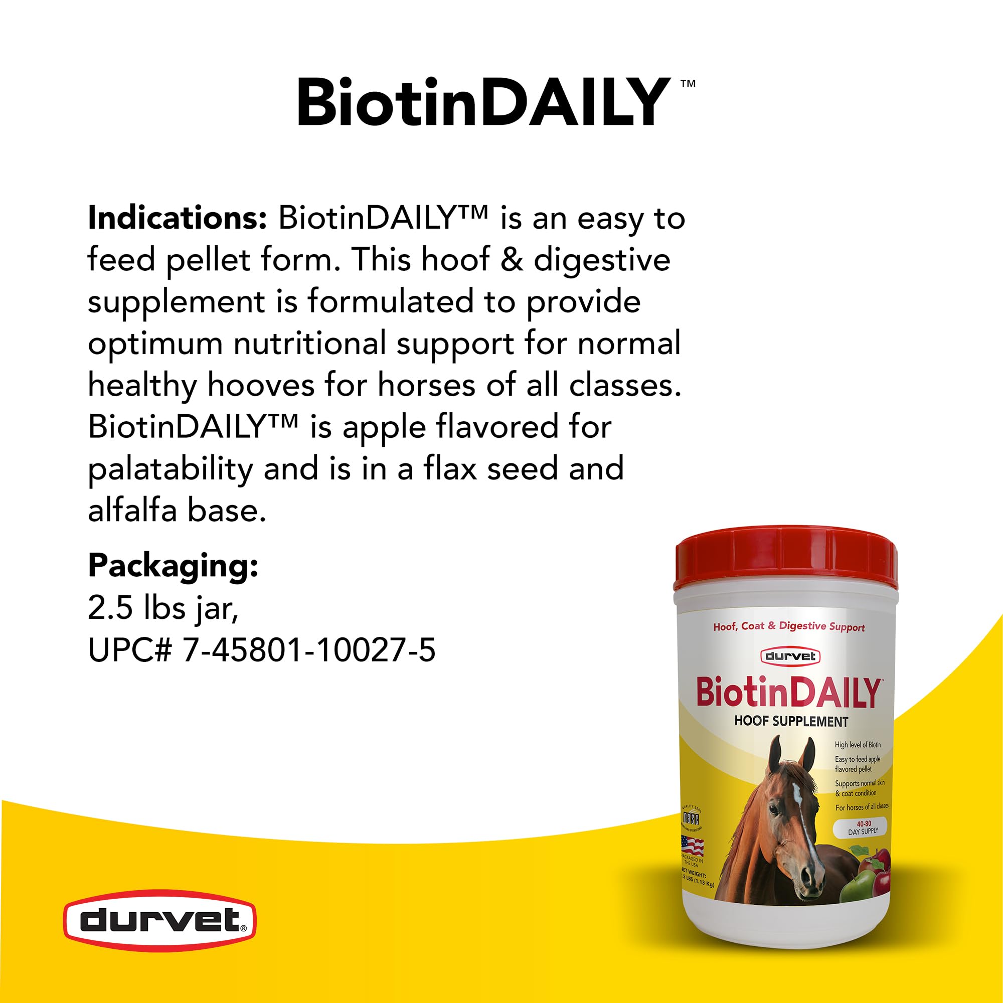Durvet Biotin Daily Hoof Care supports hoof growth and development