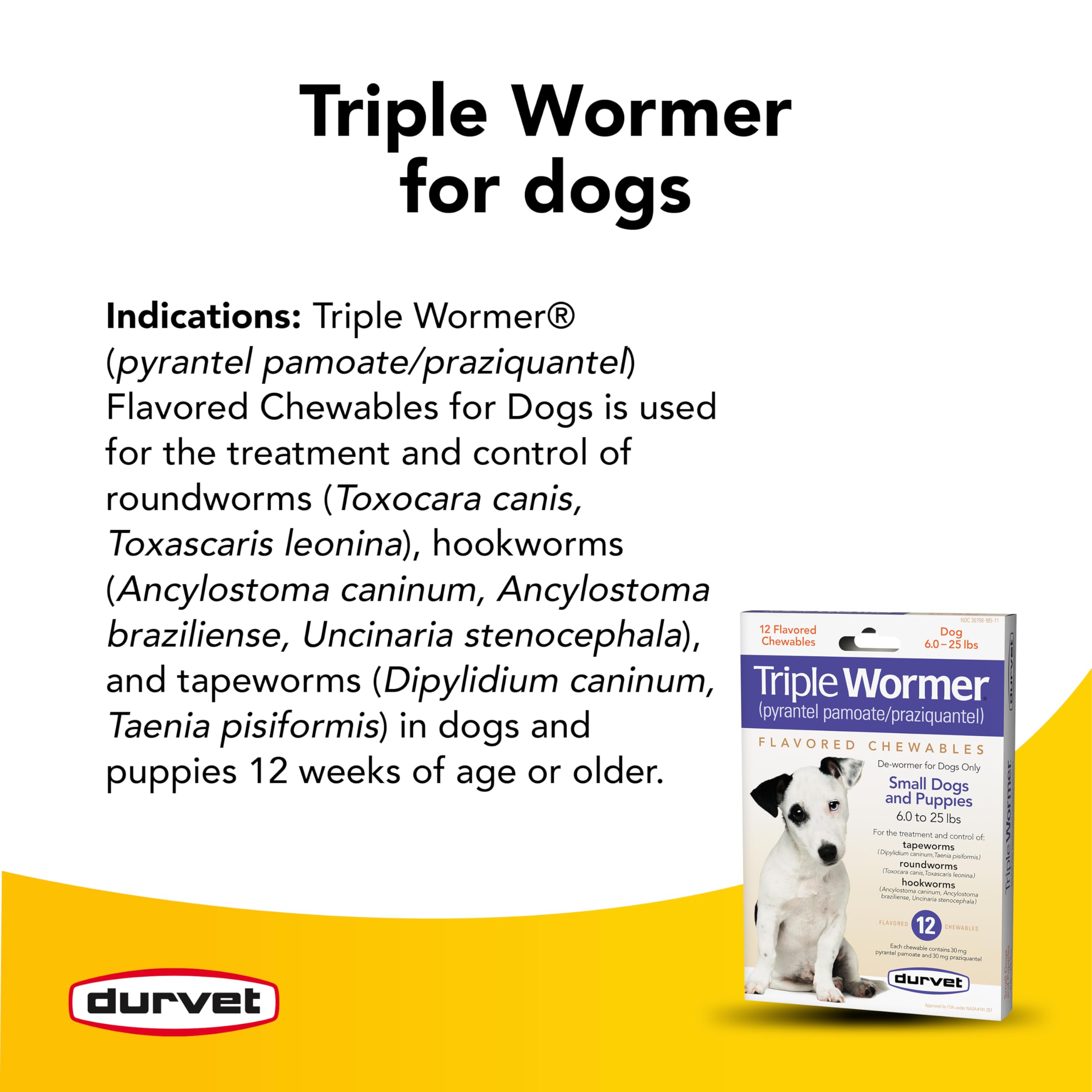 Durvet chewable wormer tablets for puppies—easy administration.