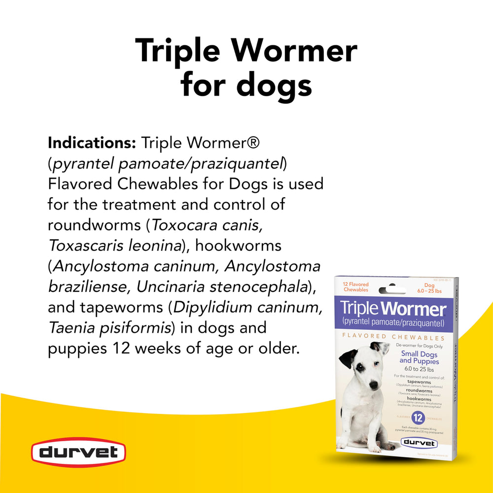Durvet chewable wormer tablets for puppies—easy administration.