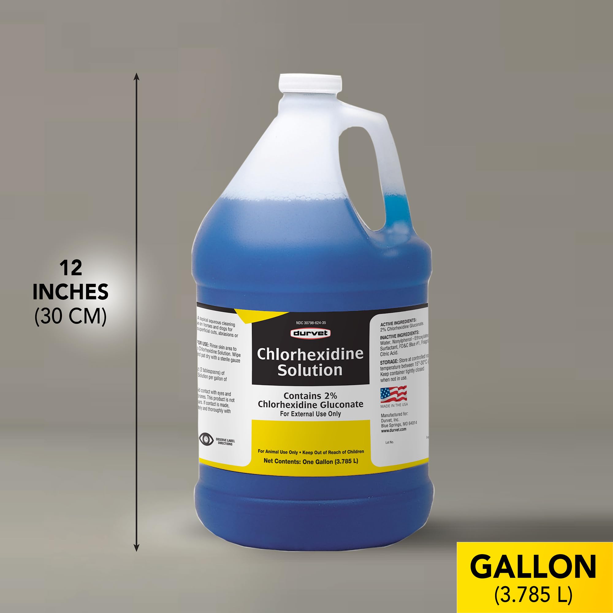 Durvet chlorhexidine 2% bottle with pour spout for easy application during routine care
